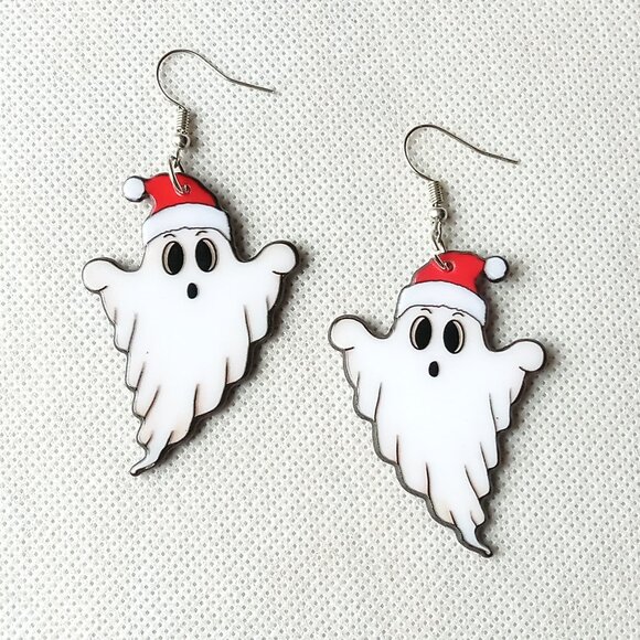 Santa Ghost Earrings, Spooky Christmas Ghost Earrings, Ladies Fashion Earrings - Picture 3 of 6